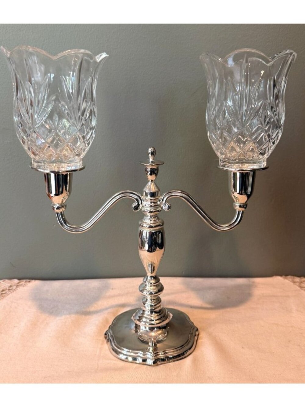 Vintage Godinger Silver 2 Arm Candelabra with Glass Cups
